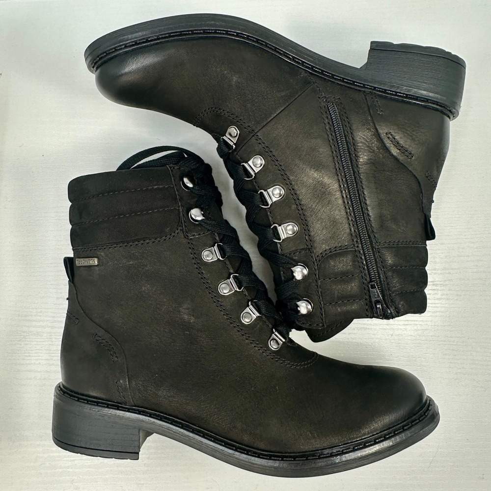 Josef Seibel Selena 52 Black Leather Lace‎ Up Ankle Boots Side Zip EU 37 NIB